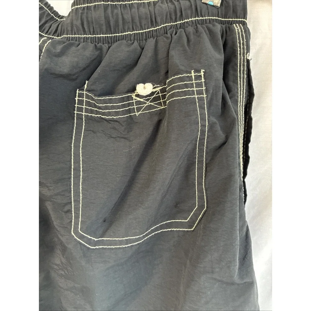 Hang Ten Swim Trunks Mens Medium Black Tan Colorblock Mesh Lined Elastic Waist